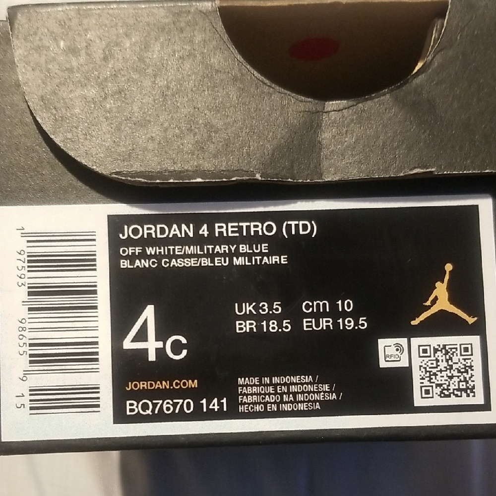 Jordan 4 Retro Kids Sneakers - Off White and Military Blue